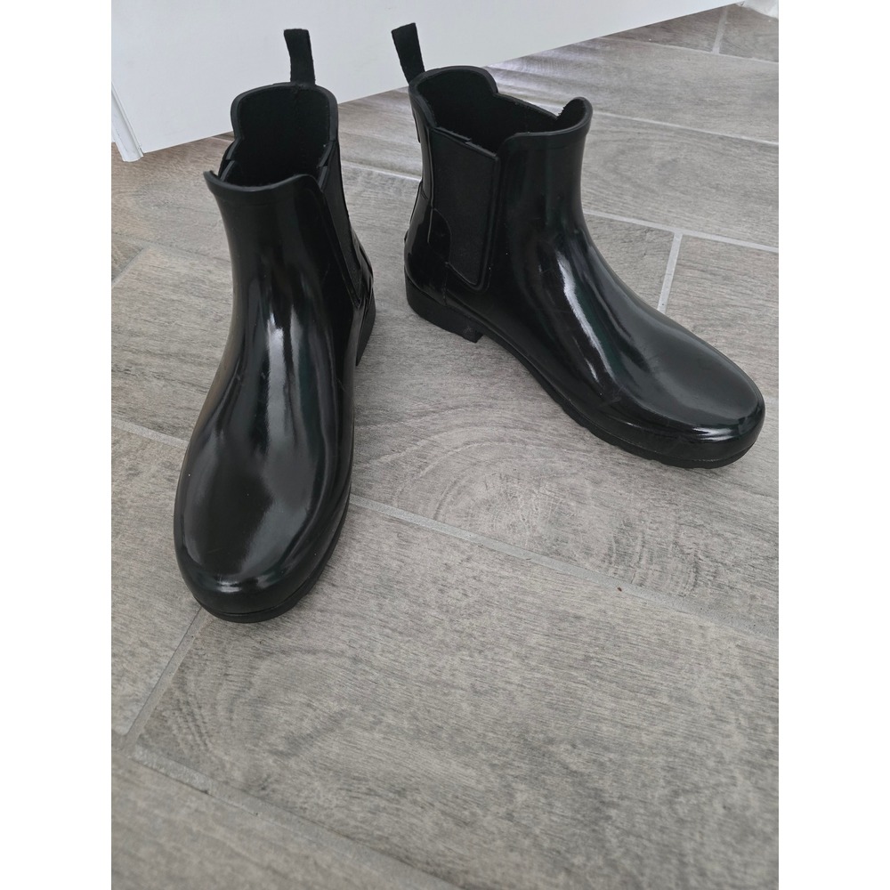 Hunter Original Refined Gloss Chelsea Boots Black Womens 8 Ankle Rain